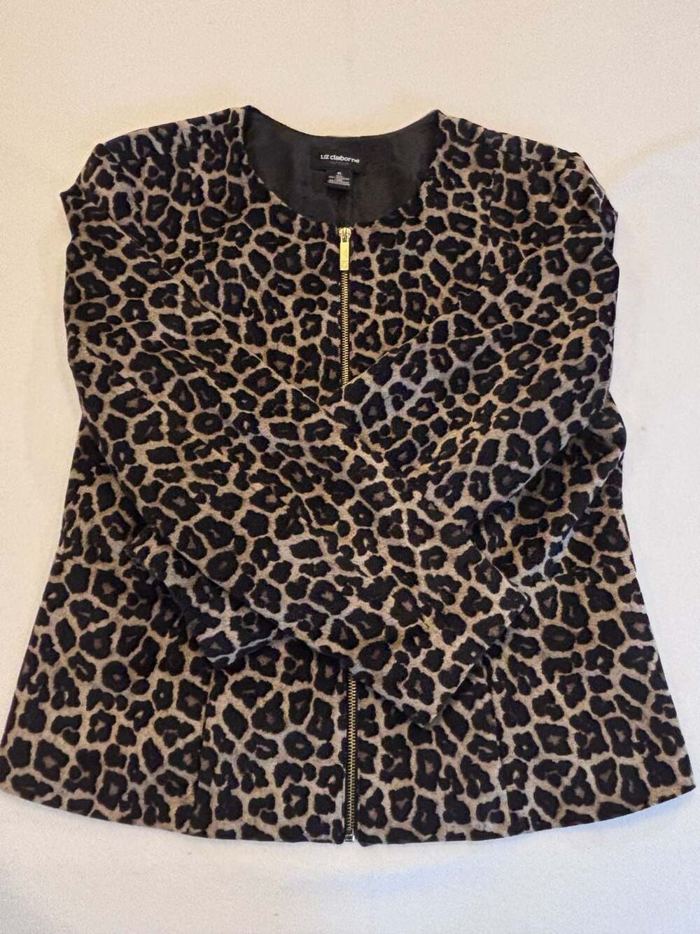 Liz Claiborne Career Leopard Animal Print Zip Jacket Size XL